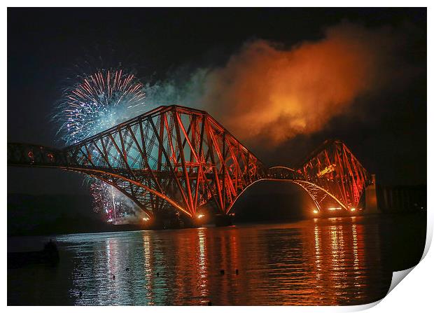  Fireworks at Forth Rail Bridge Print by Andrew Beveridge