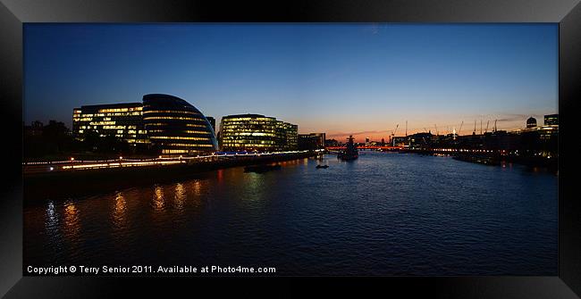 Panoramic sunset view of the South Bank of the Tha Framed Print by Terry Senior