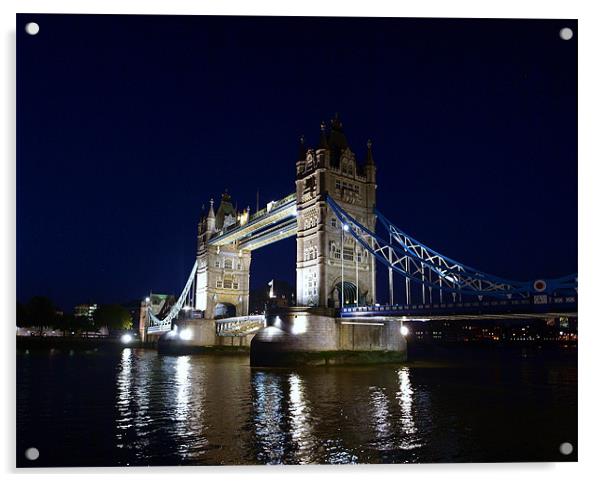 Tower Bridge at night on the River Thames, England Acrylic by Terry Senior