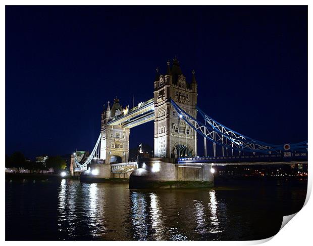 Tower Bridge at night on the River Thames, England Print by Terry Senior