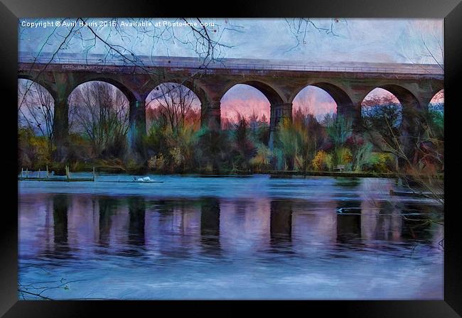  Viaduct at Reddish Vale Country Park Framed Print by Avril Harris