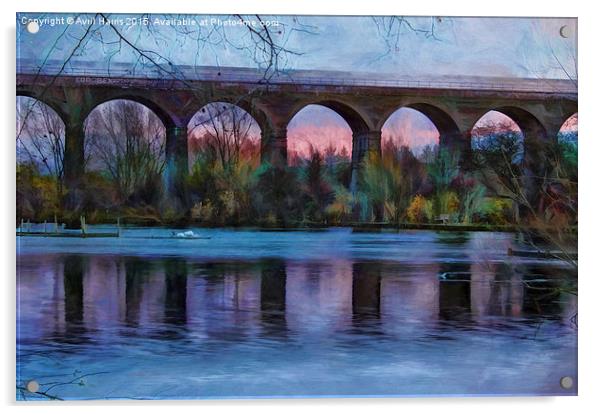  Viaduct at Reddish Vale Country Park Acrylic by Avril Harris