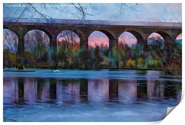  Viaduct at Reddish Vale Country Park Print by Avril Harris