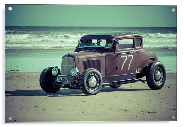 Hot rods on the beach Acrylic by Dean Merry