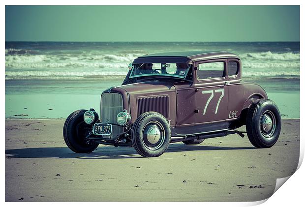 Hot rods on the beach Print by Dean Merry