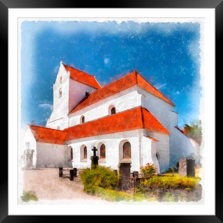 Dalby Kloster Digital Watercolor Painting Framed Mounted Print by Antony McAulay