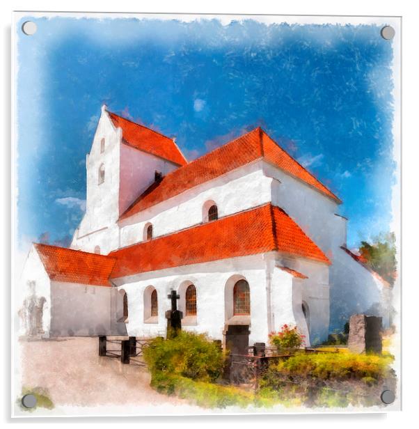 Dalby Kloster Digital Watercolor Painting Acrylic by Antony McAulay