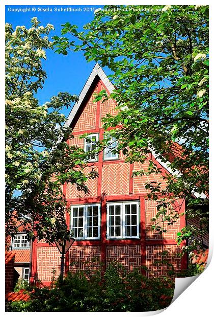 Timber-framed House in Luneburg Print by Gisela Scheffbuch