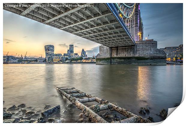 Tower Bridge from underneath at low tide Print by Dan Hamilton