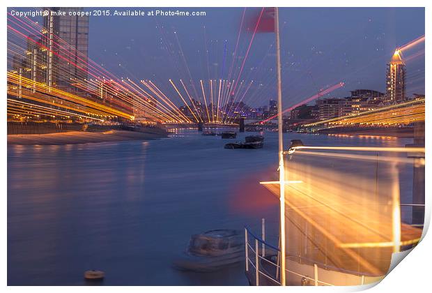  river thames light show Print by mike cooper