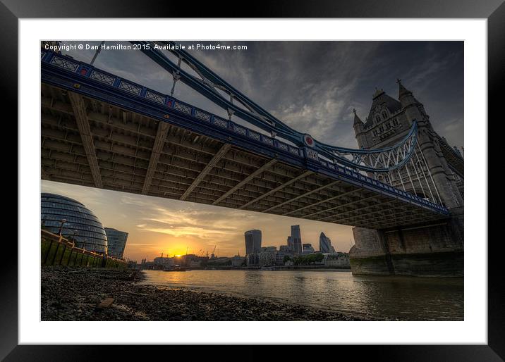  London skyline from under Tower Bridge at sunset Framed Mounted Print by Dan Hamilton