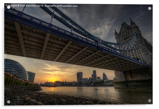  London skyline from under Tower Bridge at sunset Acrylic by Dan Hamilton