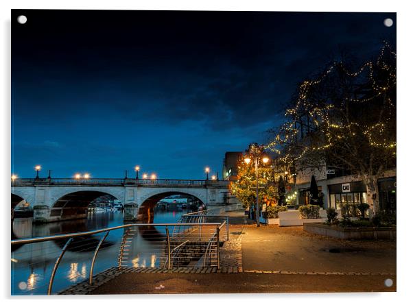  Xmas LIghts By the Thames at Kingston Acrylic by Colin Evans