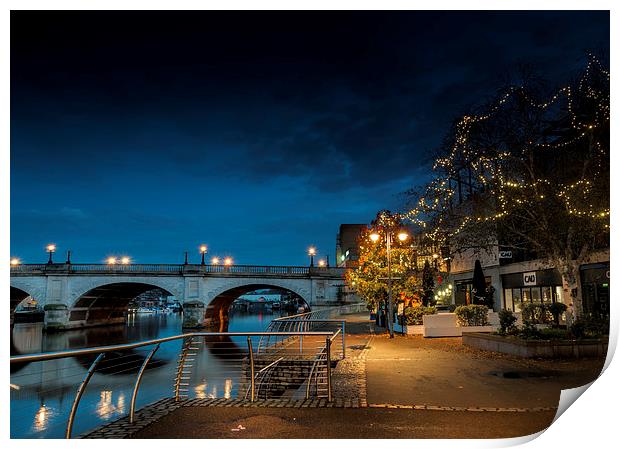  Xmas LIghts By the Thames at Kingston Print by Colin Evans