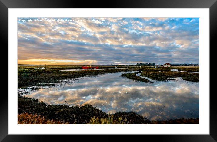  Sunrise over the quay or staithe at Thornham in N Framed Mounted Print by Gary Pearson