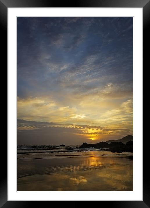  Combesgate Beach sunset Woolacombe Bay. Framed Mounted Print by Dave Wilkinson North Devon Ph