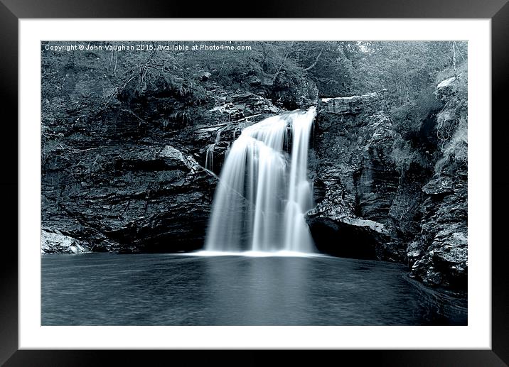  Falls of Falloch - Black and White Framed Mounted Print by John Vaughan