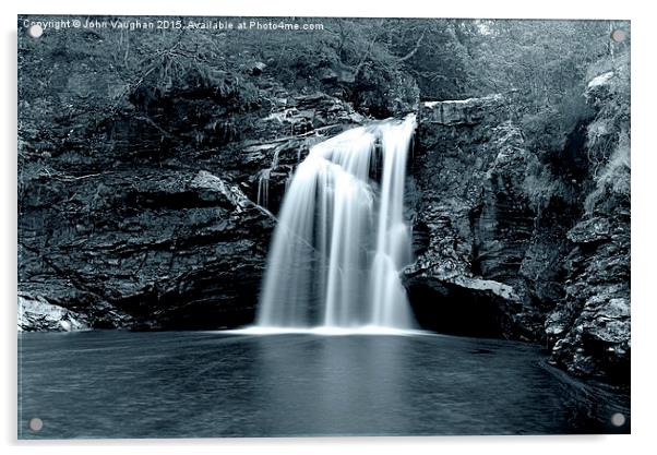  Falls of Falloch - Black and White Acrylic by John Vaughan