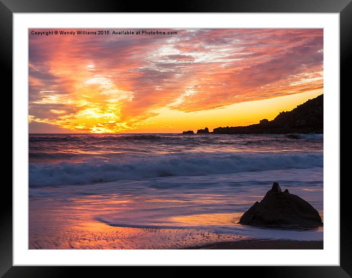  Sea on fire at Sennen Cove Framed Mounted Print by Wendy Williams CPAGB