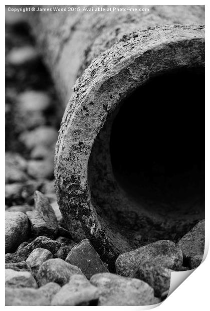 Pipe and pebbles Print by James Wood