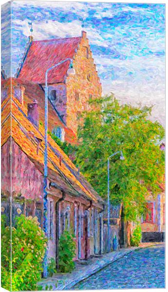 Simrishamn Street Scene Digital Painting Canvas Print by Antony McAulay