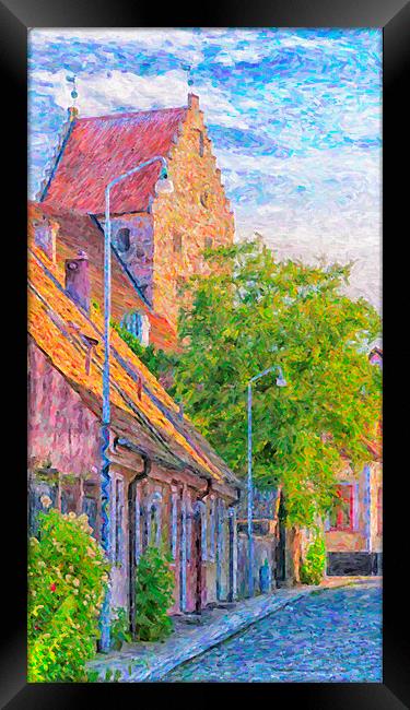 Simrishamn Street Scene Digital Painting Framed Print by Antony McAulay
