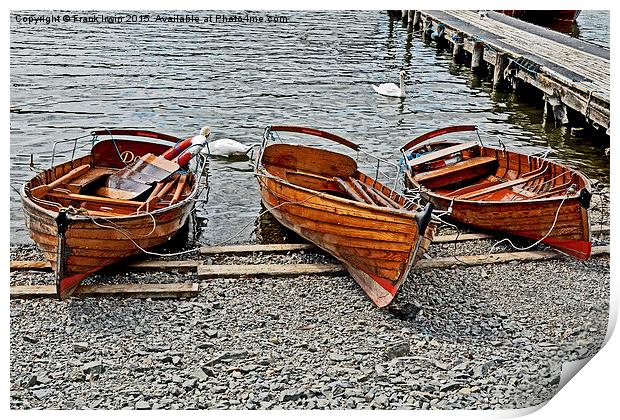  Rowing boats for 'hire on' Windermere Print by Frank Irwin
