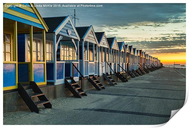 Beach Huts, Southwold at Sunrise 1 Print by Colin & Linda McKie