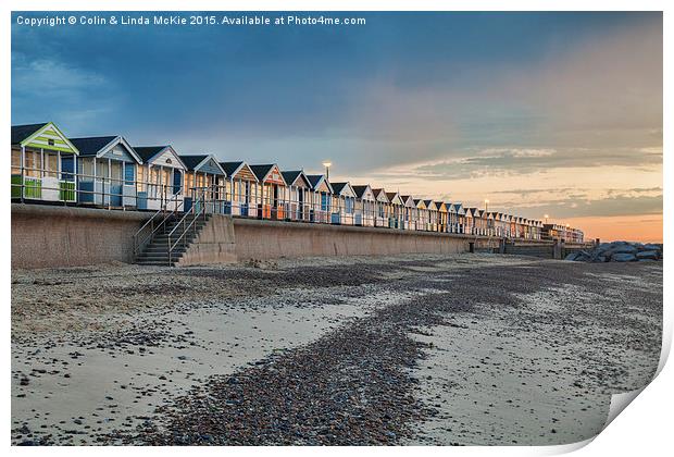 Beach Huts, Southwold at Sunrise 2 Print by Colin & Linda McKie
