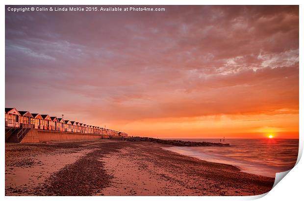 Beach Huts, Southwold at Sunrise 4 Print by Colin & Linda McKie