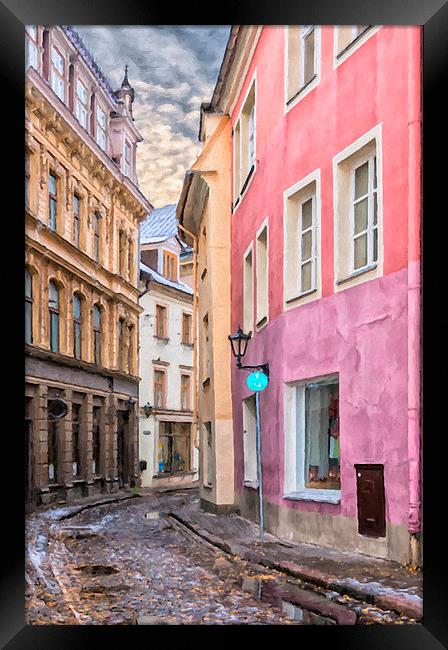 Riga Narrow Road Digital Painting Framed Print by Antony McAulay