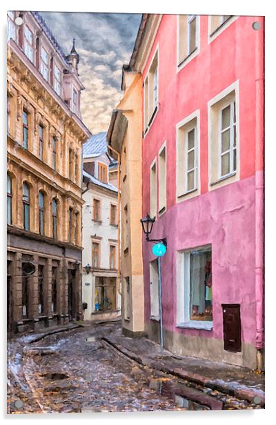 Riga Narrow Road Digital Painting Acrylic by Antony McAulay