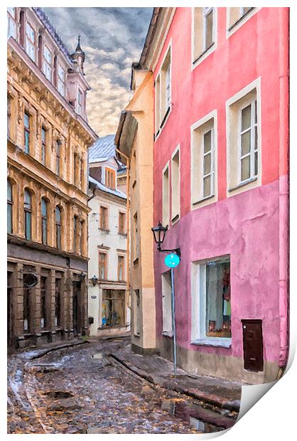 Riga Narrow Road Digital Painting Print by Antony McAulay