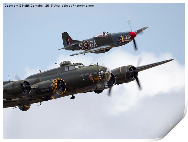  B-17 Flying Fortress and P-51 Mustang Print by Keith Campbell