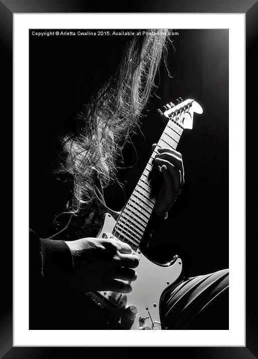 Long hair man playing guitar Framed Mounted Print by Arletta Cwalina