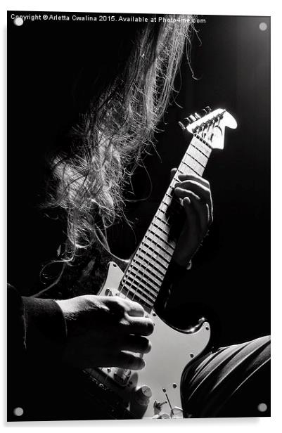 Long hair man playing guitar Acrylic by Arletta Cwalina