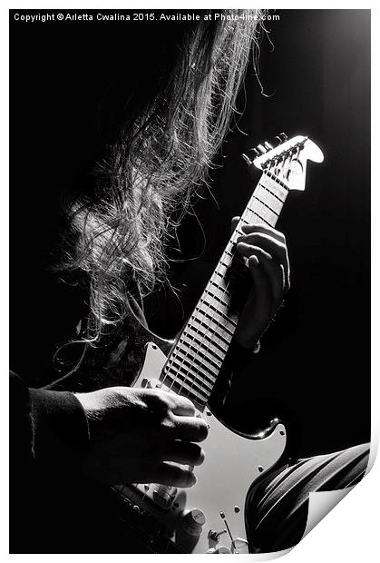 Long hair man playing guitar Print by Arletta Cwalina