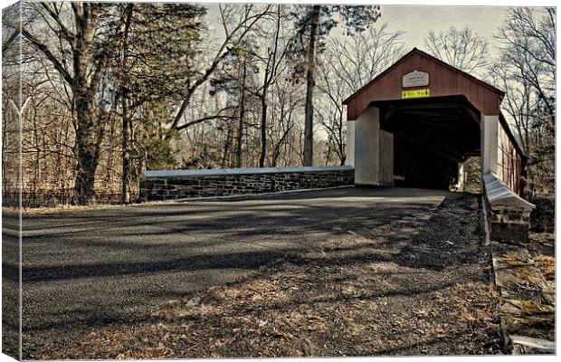  Covered Bridge at Stover Mill Canvas Print by Tom and Dawn Gari