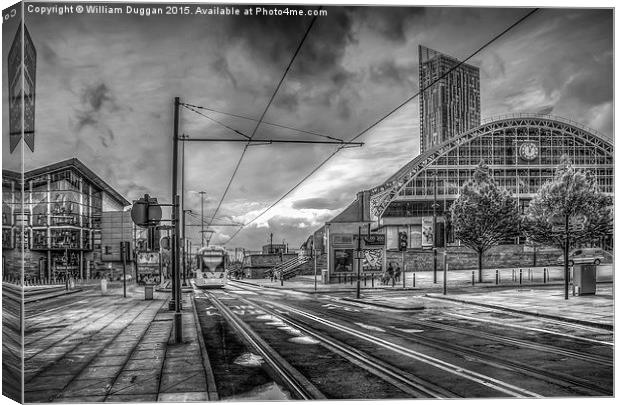  Manchester Morning Tram (Black and White) Canvas Print by William Duggan
