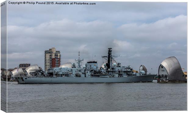  HMS St Albans Frigate at the Thames Barrier in Lo Canvas Print by Philip Pound