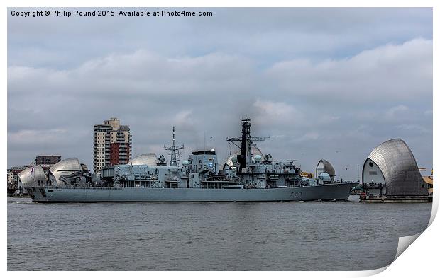  HMS St Albans Frigate at the Thames Barrier in Lo Print by Philip Pound