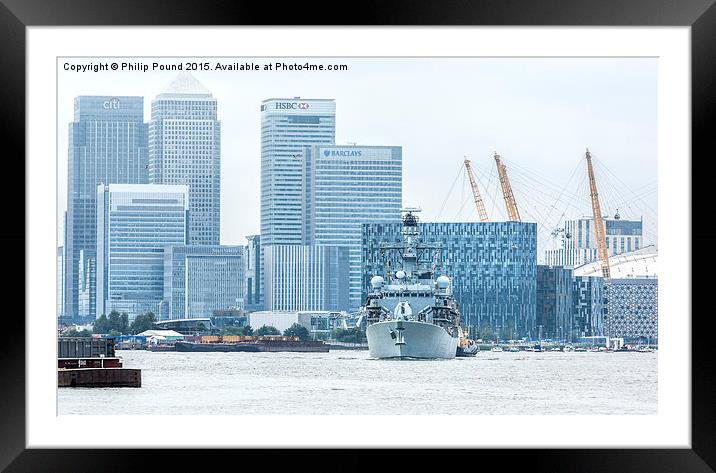 Royal Navy Warship at Canary Wharf in London Framed Mounted Print by Philip Pound