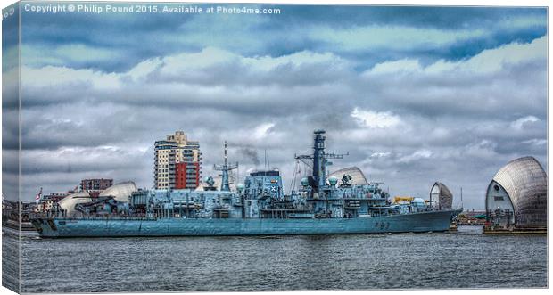 Frigate HMS St Albans at the Thames Barrier Canvas Print by Philip Pound