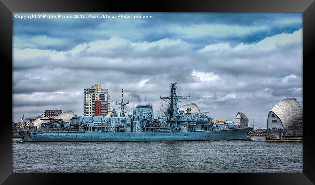 Frigate HMS St Albans at the Thames Barrier Framed Print by Philip Pound
