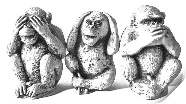  The Three Wise Monkeys Print by Sue Bottomley