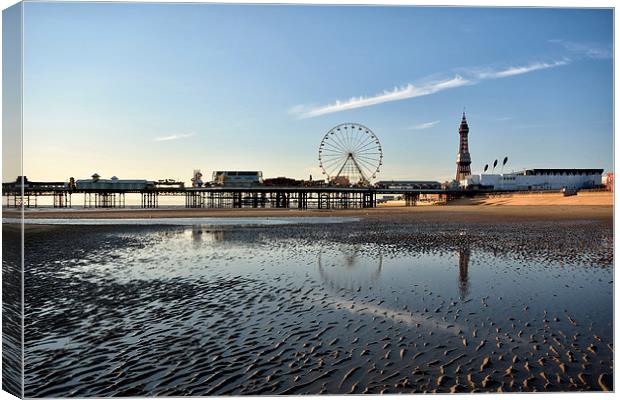 Reflections in the wet sand -  Blackpool Canvas Print by Gary Kenyon