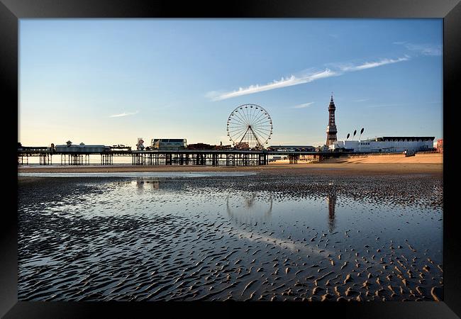 Reflections in the wet sand -  Blackpool Framed Print by Gary Kenyon