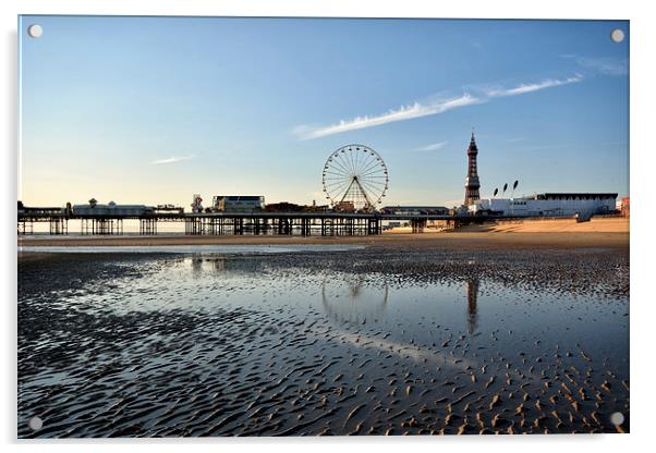Reflections in the wet sand -  Blackpool Acrylic by Gary Kenyon