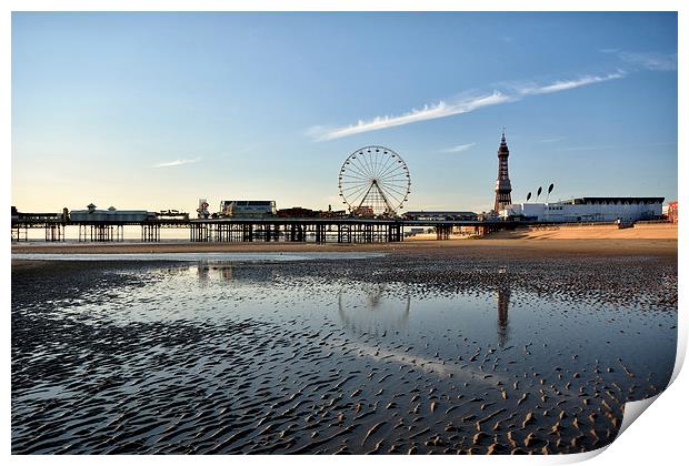Reflections in the wet sand -  Blackpool Print by Gary Kenyon