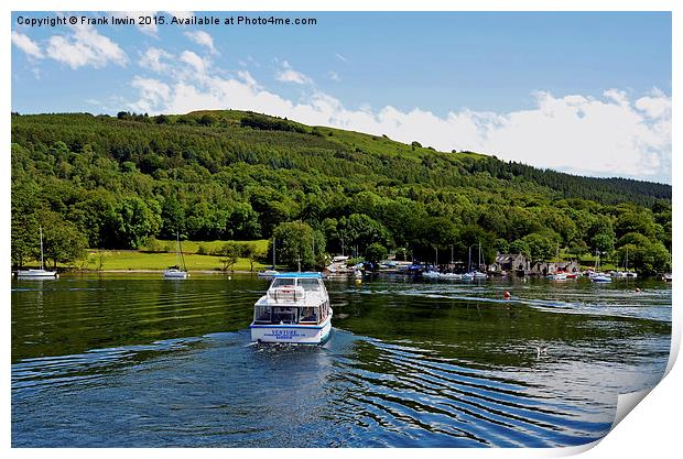  A boat cruise sets off from Lakeside, Windermere Print by Frank Irwin